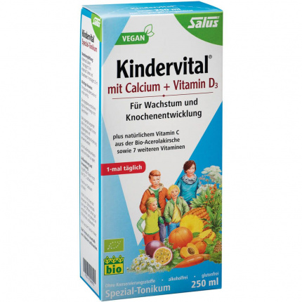 Vitale per bambini con calcio + D3 tonico bio Salus 250 ml  (Kindervital mit Calcium + D3 Tonikum bio Salus  250 ml)