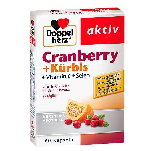 Mirtillo rosso Doppelherz + Caps di zucca 60 pz  (Doppelherz Cranberry + Kürbis Kaps.  60 stk)