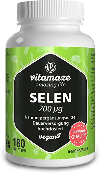 Selenio 200 ug ad alto dosaggio vegano 180 pz  ( Selen 200 ug hochdosiert vegan 180 stk )